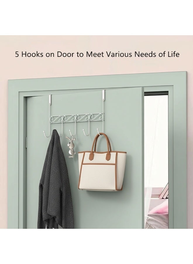 دونيكارت علاقة ملابس ومناشف ومعاطف وحقائب تُعلق على الباب | خطافات باب شديدة التحمل للتعليق، لا تحتاج إلى ثقب، 5 خطافات - أبيض - Image 3